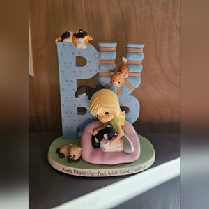 Precious Moments Cream and Black Cat Figurine Base